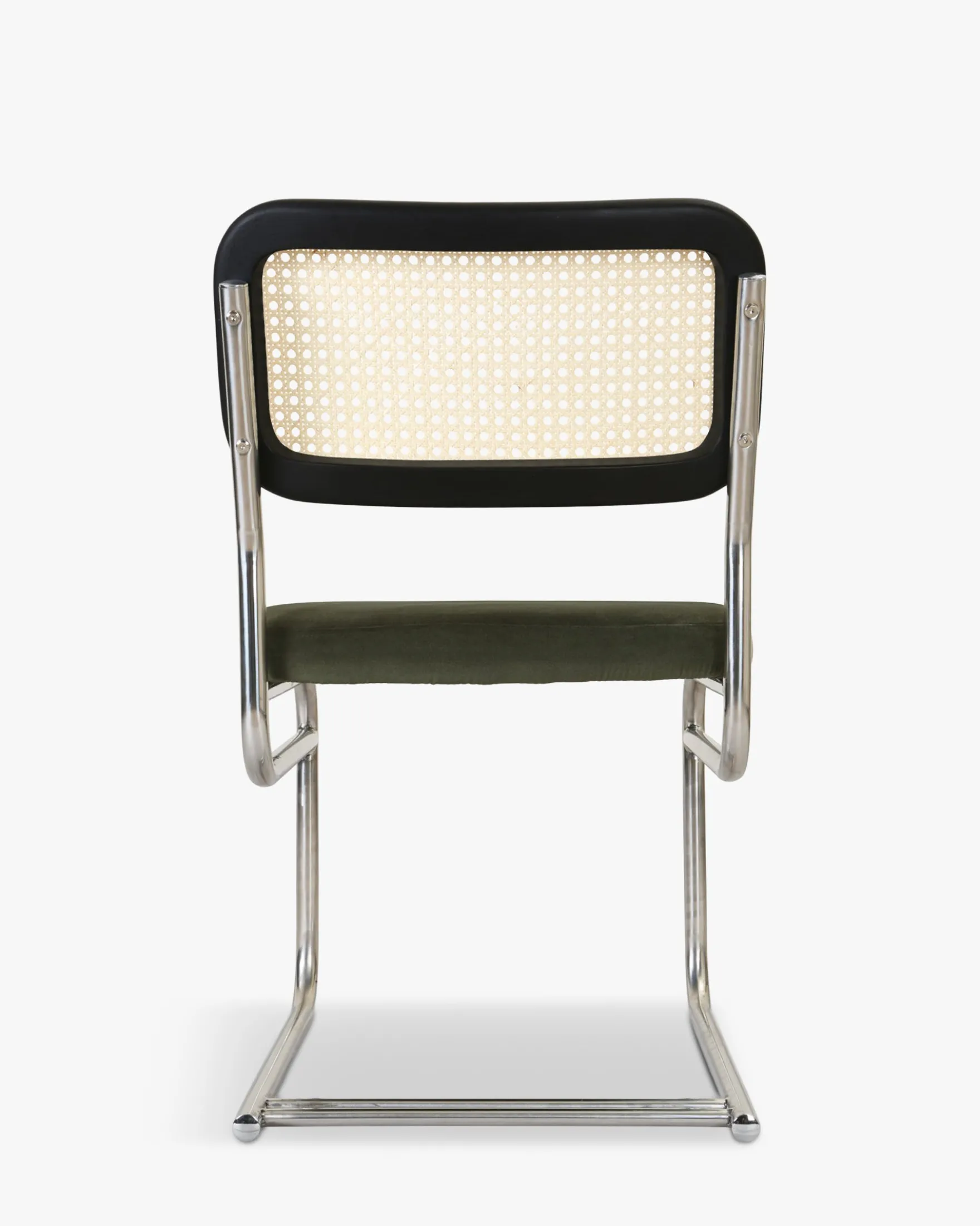 Chaise design, Velours Vert Bouteille, Cannage & Métal Chromé Uberto
