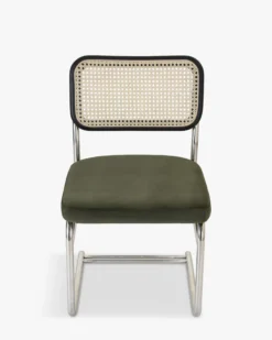 Chaise design, Velours Vert Bouteille, Cannage & Métal Chromé Uberto