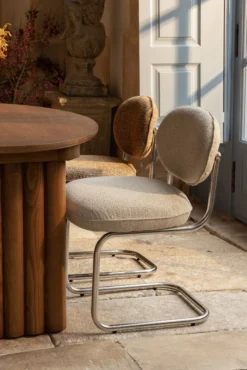 Chaise, Tweed beige nougat & métal chromé Amberta