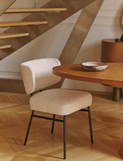 Chaise, Tweed crème & métal noir Abby