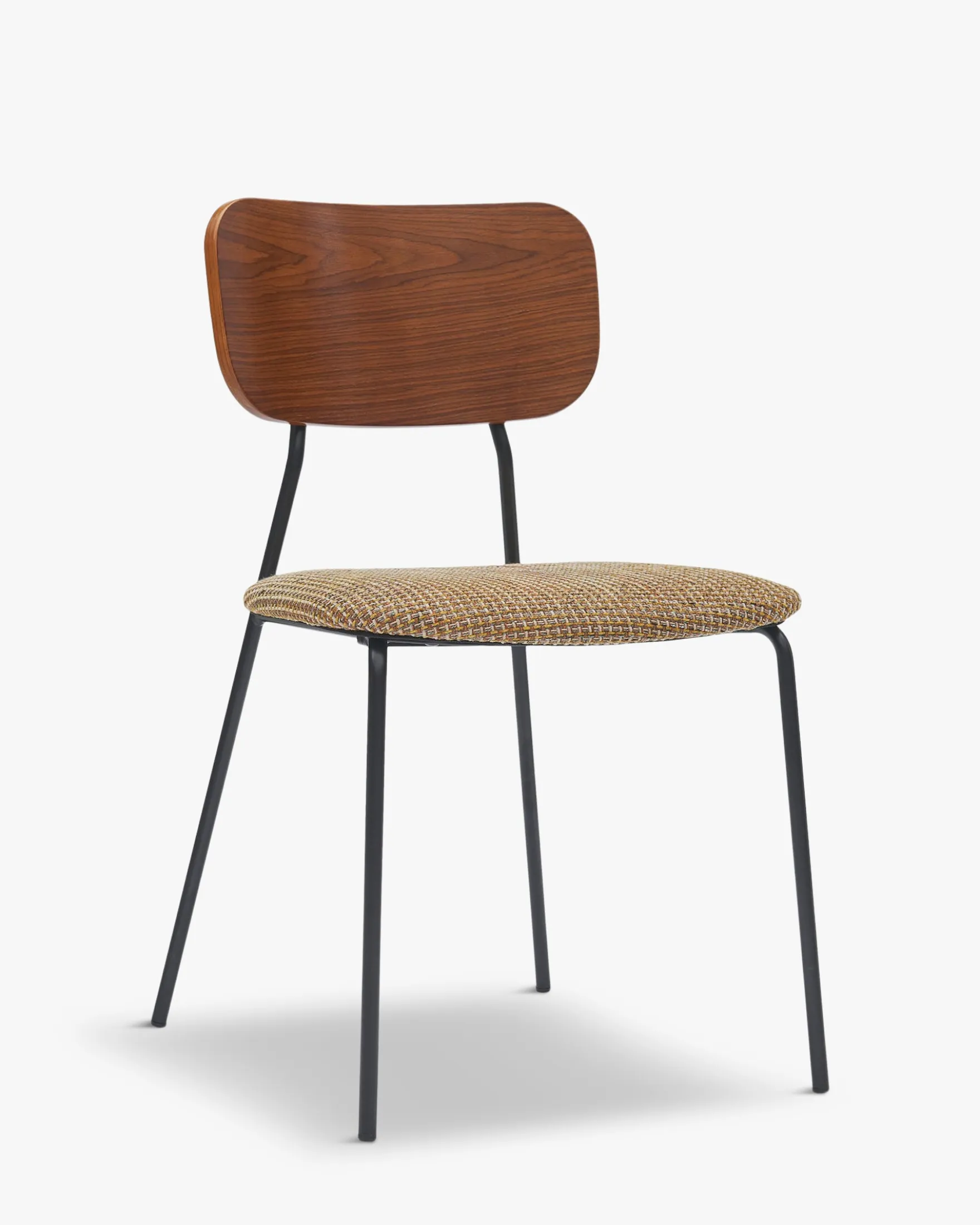 Chaise, Tweed jaune miami, bois noyer & métal noir Eero