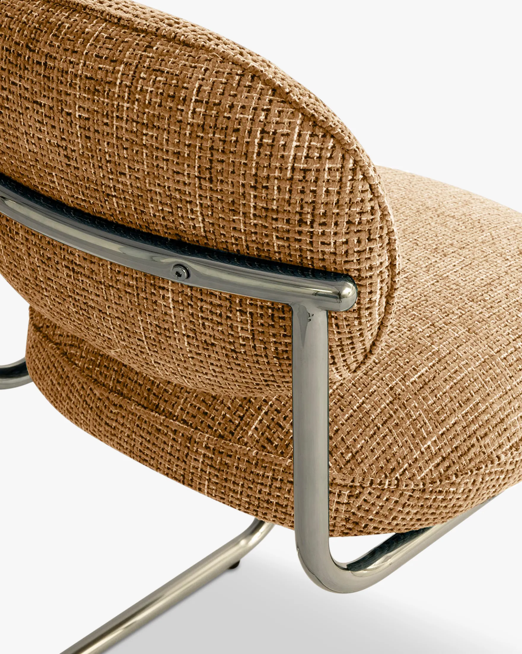 Chaise, Tweed marron caramel & métal chromé Amberta