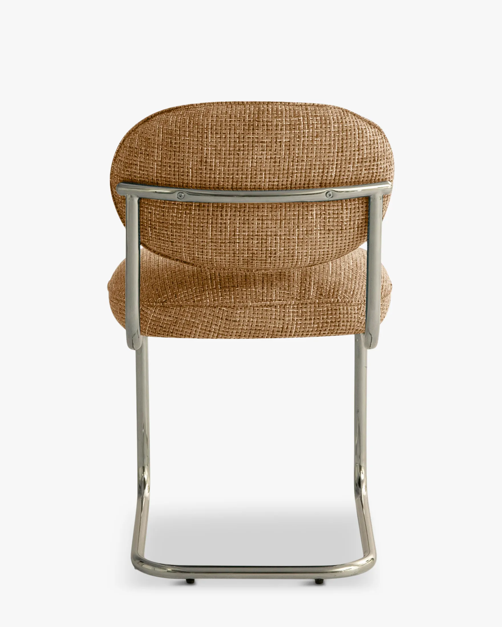 Chaise, Tweed marron caramel & métal chromé Amberta