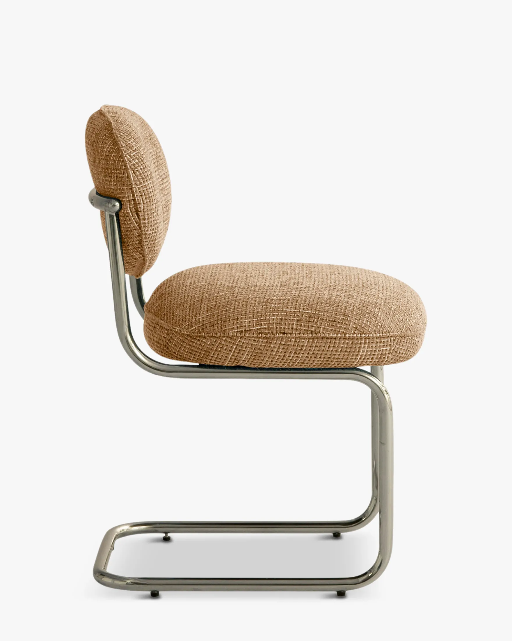 Chaise, Tweed marron caramel & métal chromé Amberta