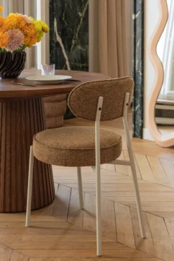Chaise, Tweed marron chêne & fer beige Milo