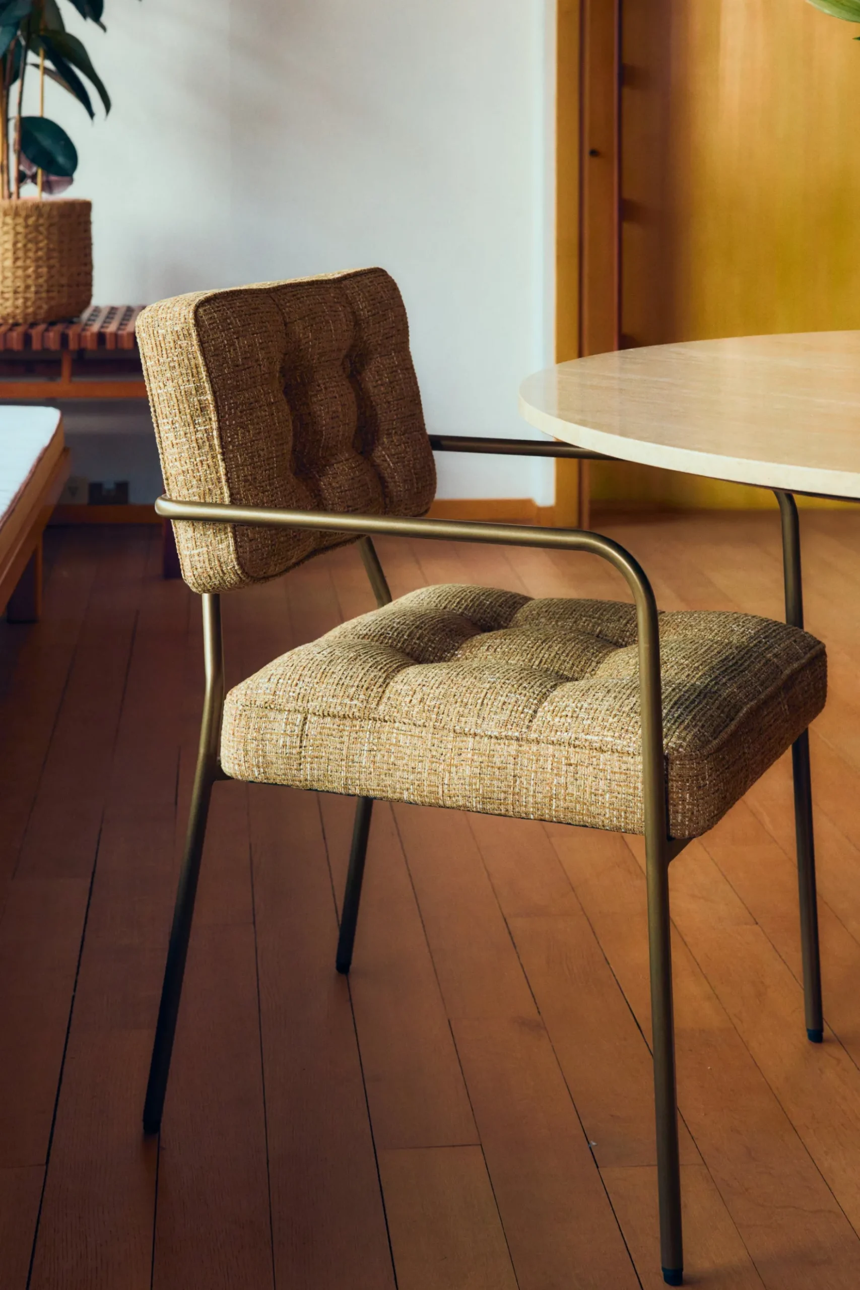 Chaise, Tweed marron ristretto & Métal bronze Orea