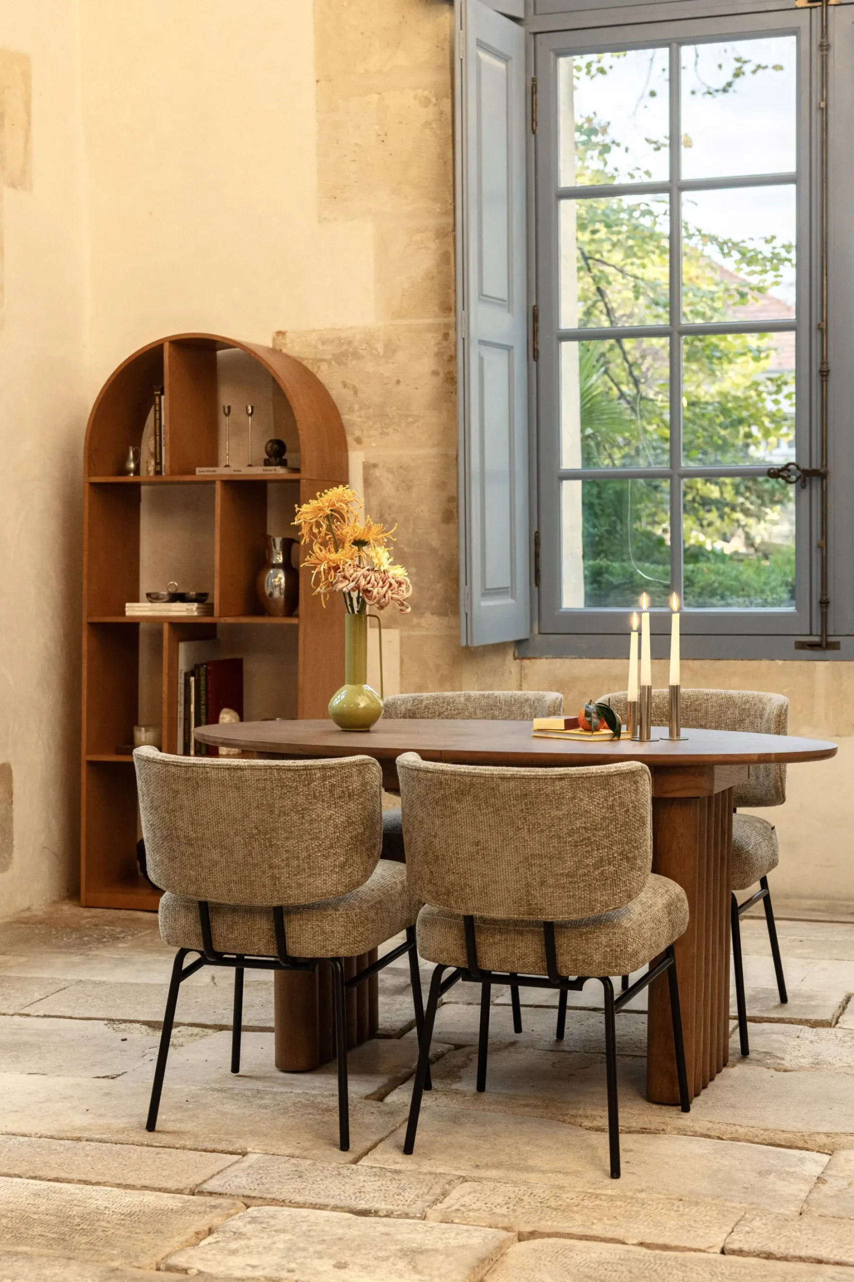 Chaise, Tweed taupe & métal noir Abby