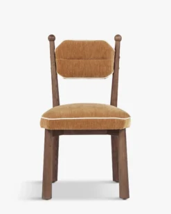 Chaise, Velours chenillé camel doré & Frêne massif Anna