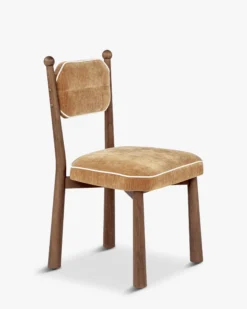 Chaise, Velours chenillé camel doré & Frêne massif Anna