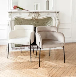 Chaise, Velours taupe & métal noir Baron