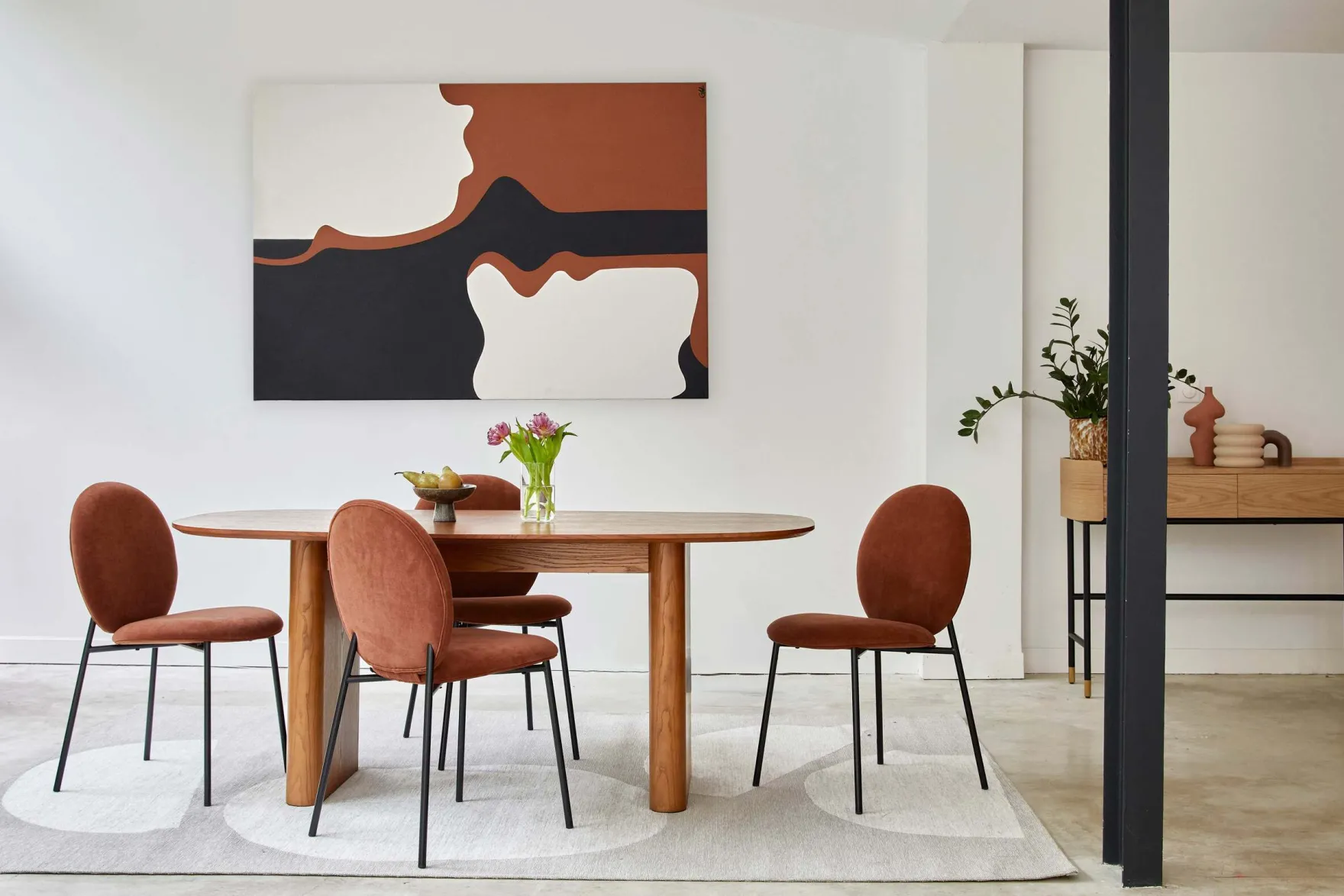 Chaise, Velours terra di mattone & métal noir Blaze