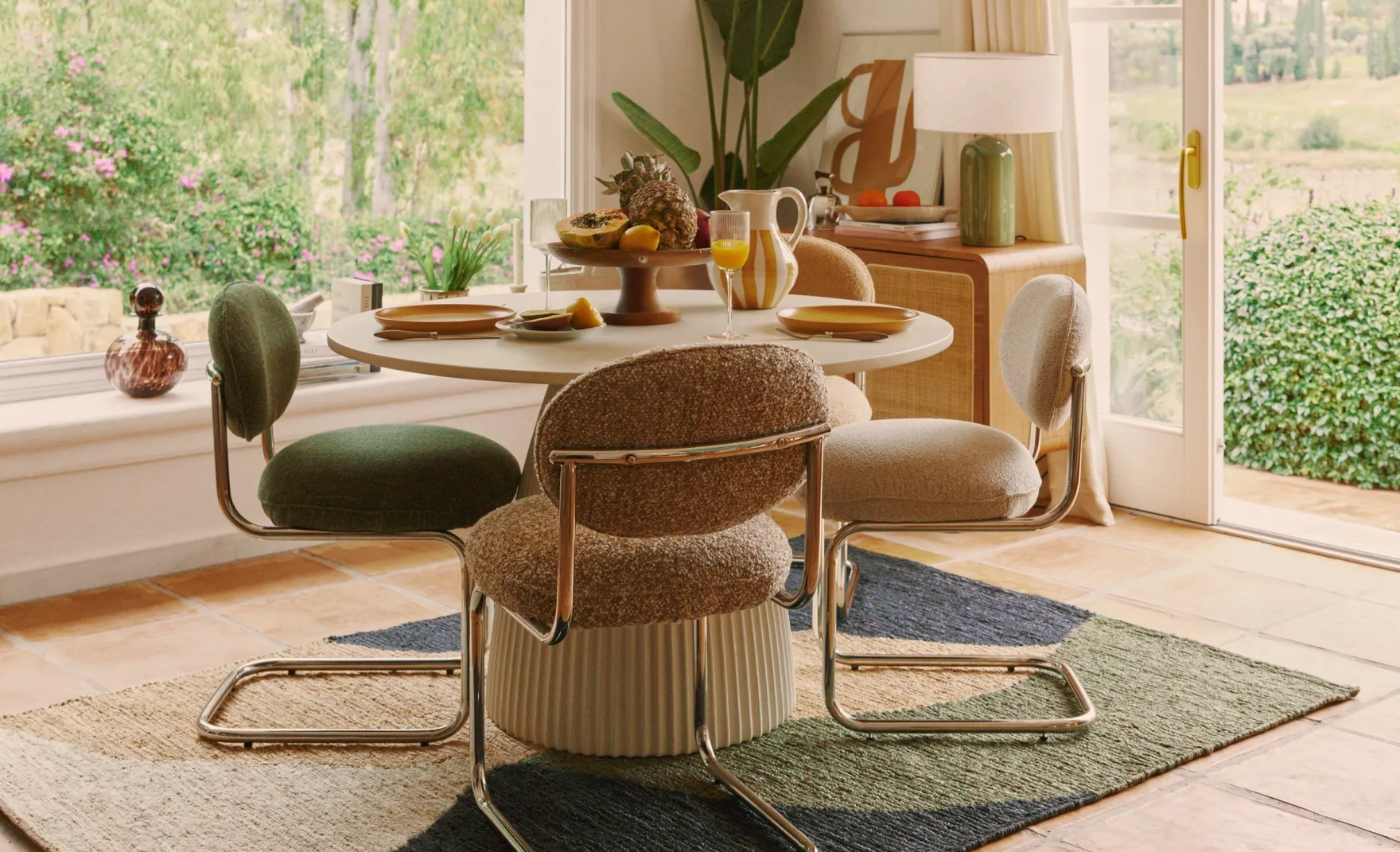 Chaise, Vert cactus & métal chromé Amberta