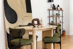 Chaise, Vert kaki bouclé & métal noir Jasper