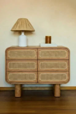 Commode, Cannage naturel & bois blond, L100 Oxford