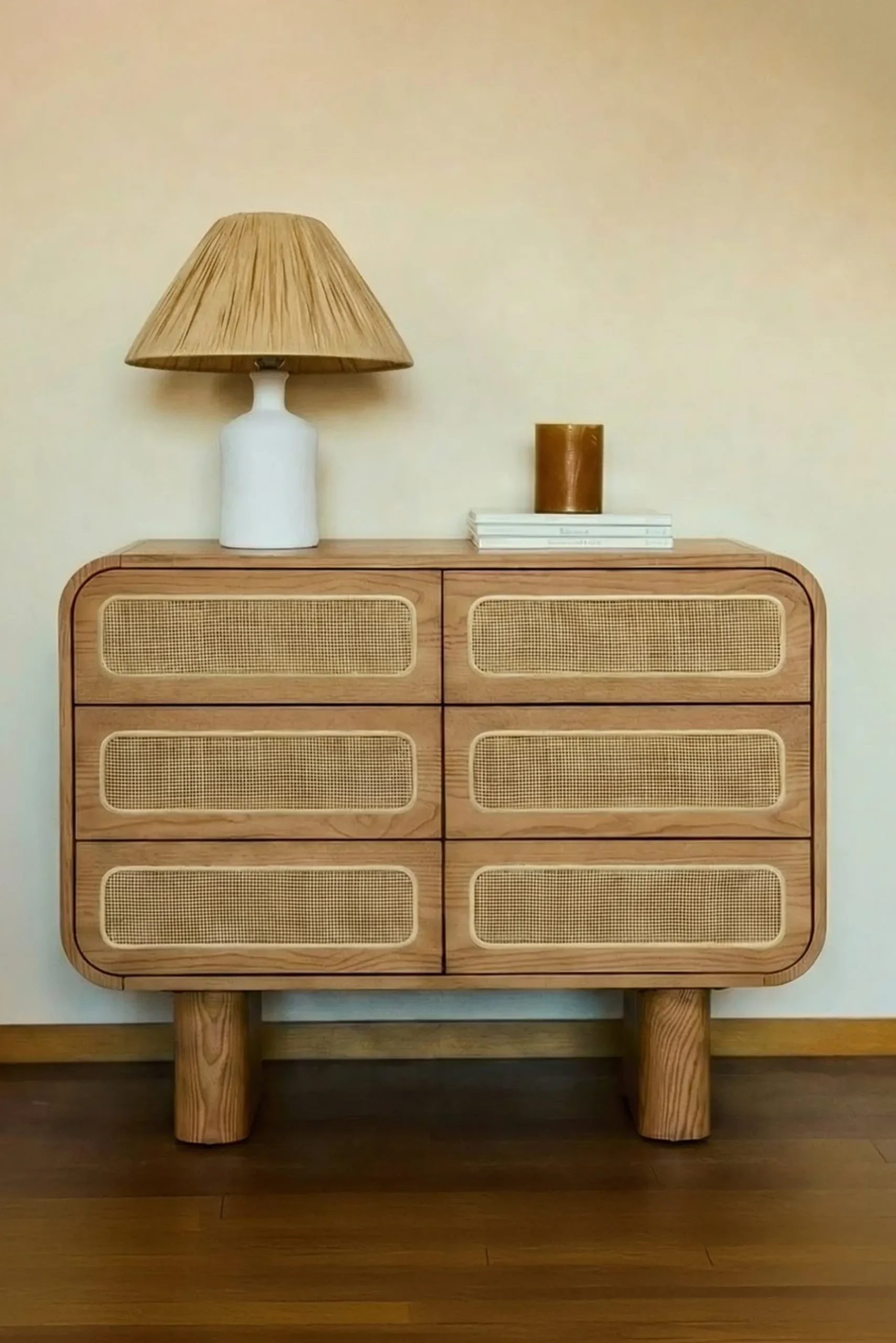 Commode, Cannage naturel & bois blond, L100 Oxford