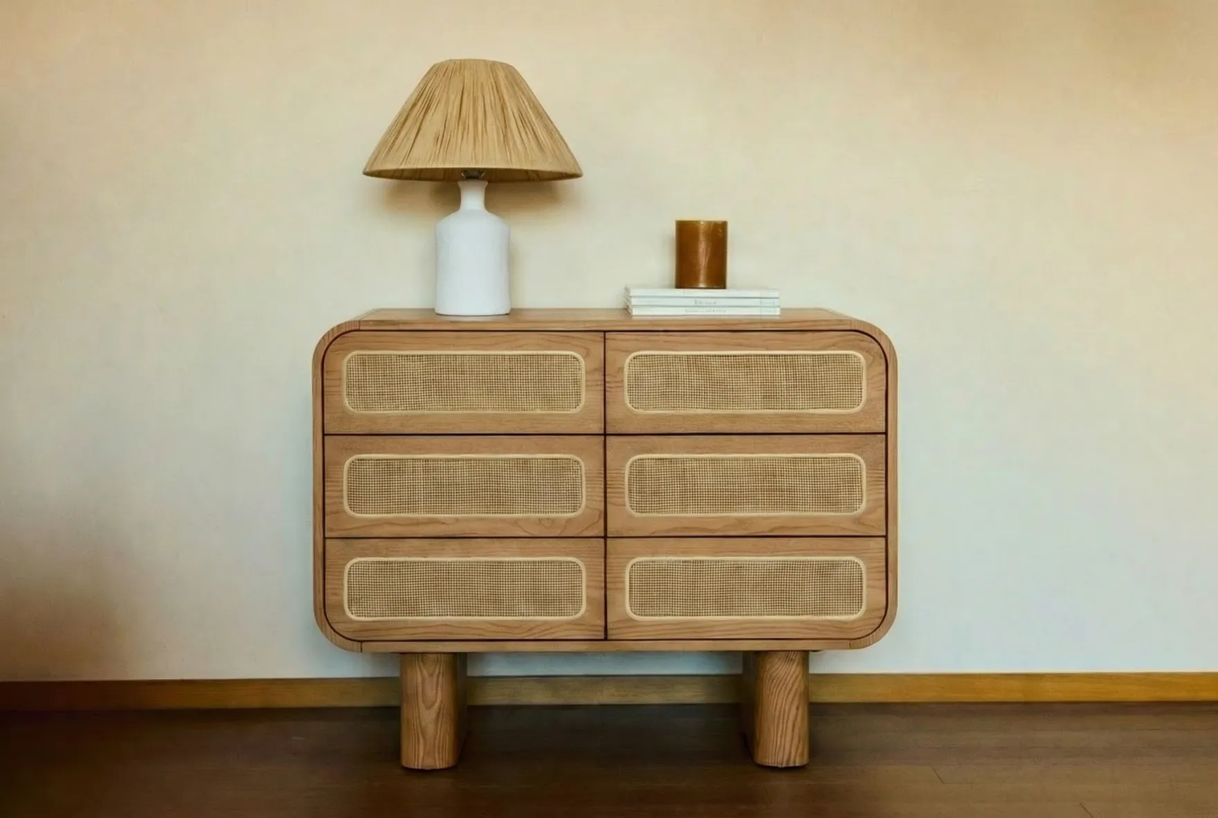 Commode, Cannage naturel & bois blond, L100 Oxford
