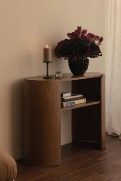 Console, Bois de frêne teinte noyer, L100 Elipse