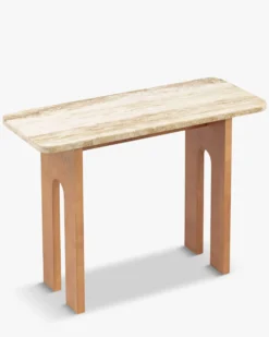 Console, Travertin & bois blond, L100 Danbury