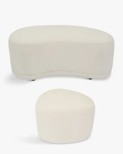 Ensemble banc + pouf, Ecru bouclé Enzo