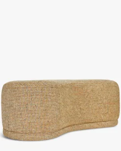 Ensemble banc + pouf, Tweed jaune Miami Enzo