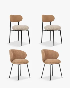 Ensemble 4 chaises , Tweed miami, camel sable, jaune moucheté Savio, Maia