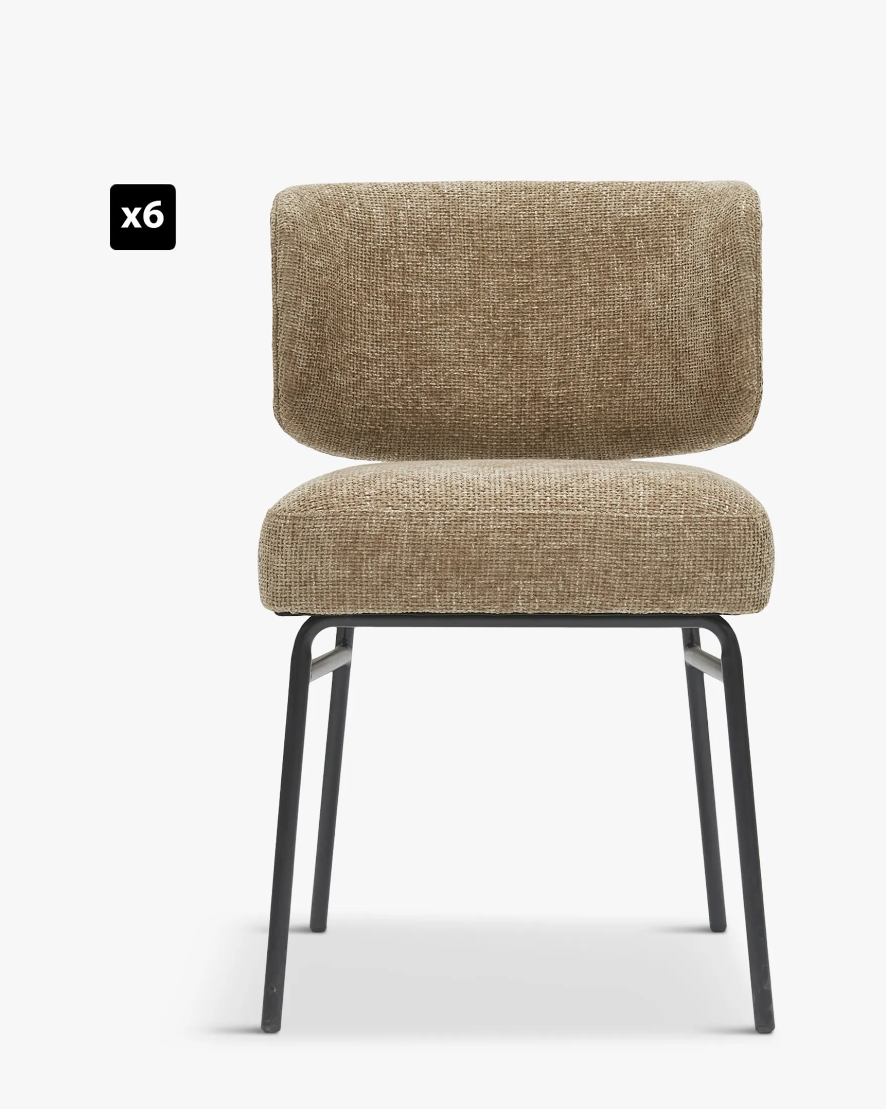 Ensemble de 6 chaises, Tweed taupe & métal noir Abby