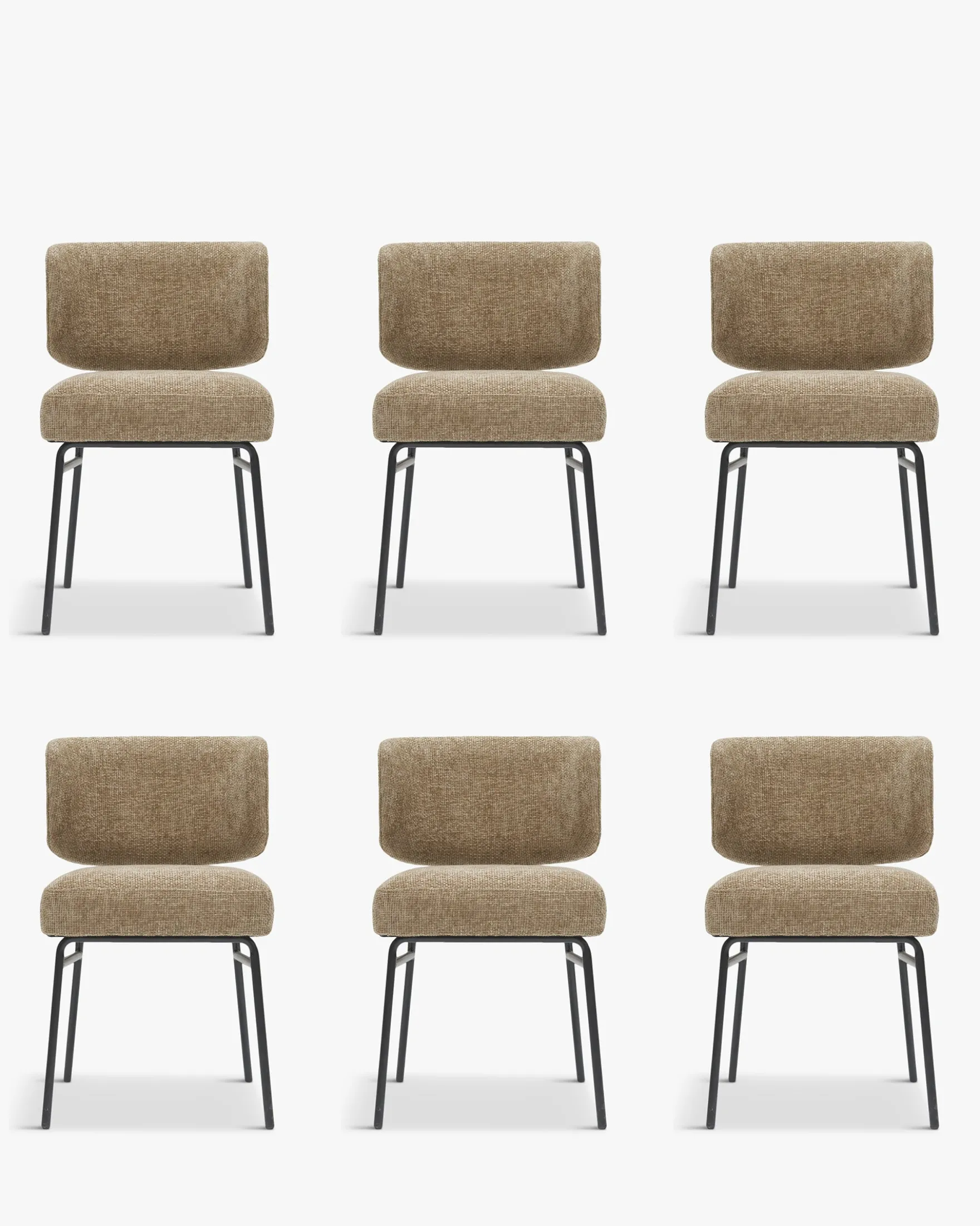Ensemble de 6 chaises, Tweed taupe & métal noir Abby