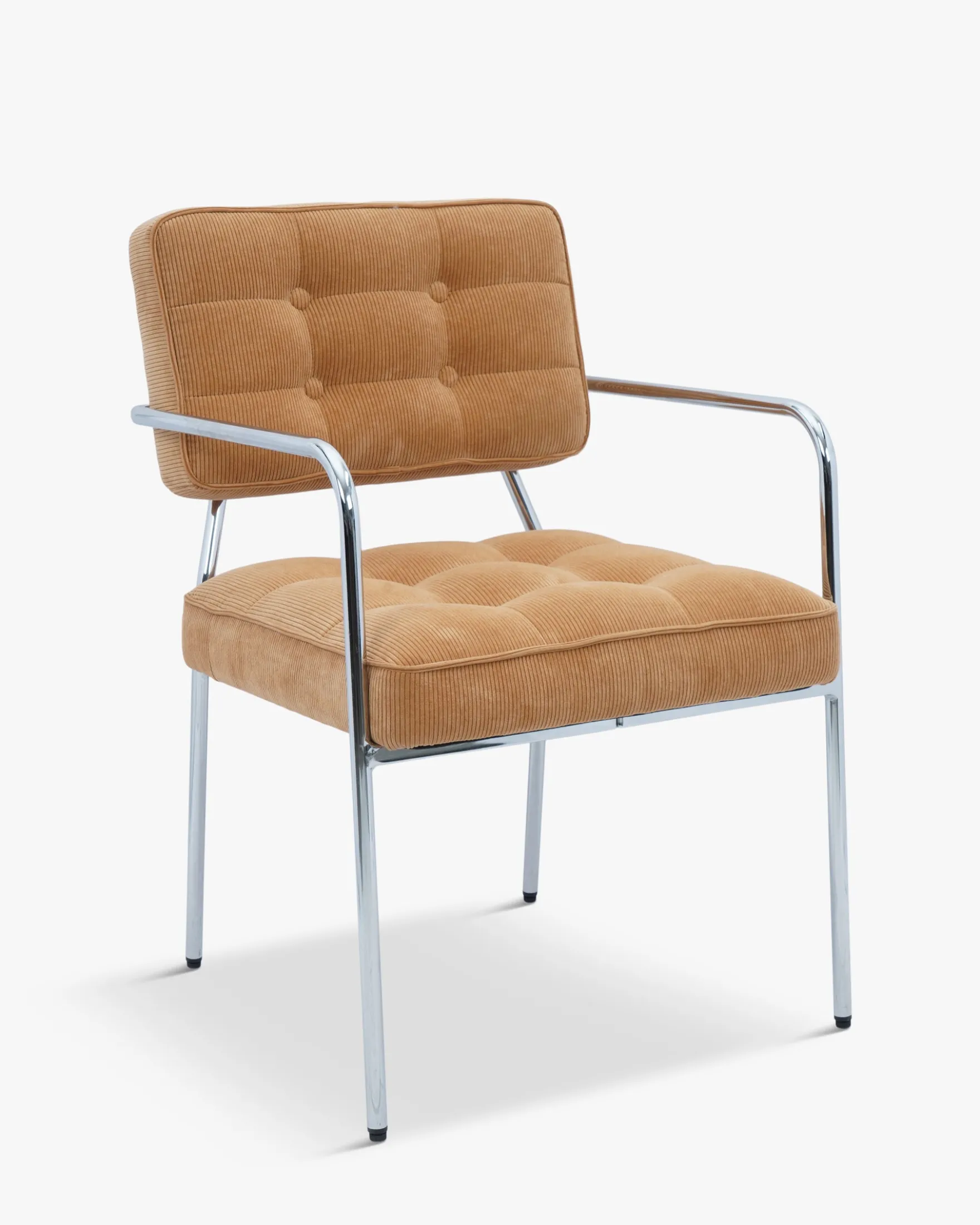 Ensemble de 4 chaises, Velours Côtelé Orange Abricot & Métal Chromé Orea