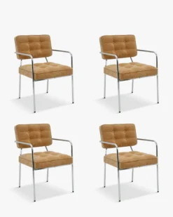 Ensemble de 4 chaises, Velours Côtelé Orange Abricot & Métal Chromé Orea