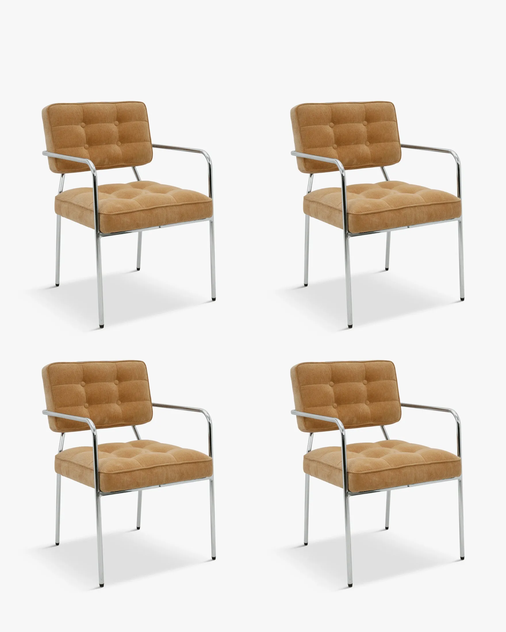 Ensemble de 4 chaises, Velours Côtelé Orange Abricot & Métal Chromé Orea