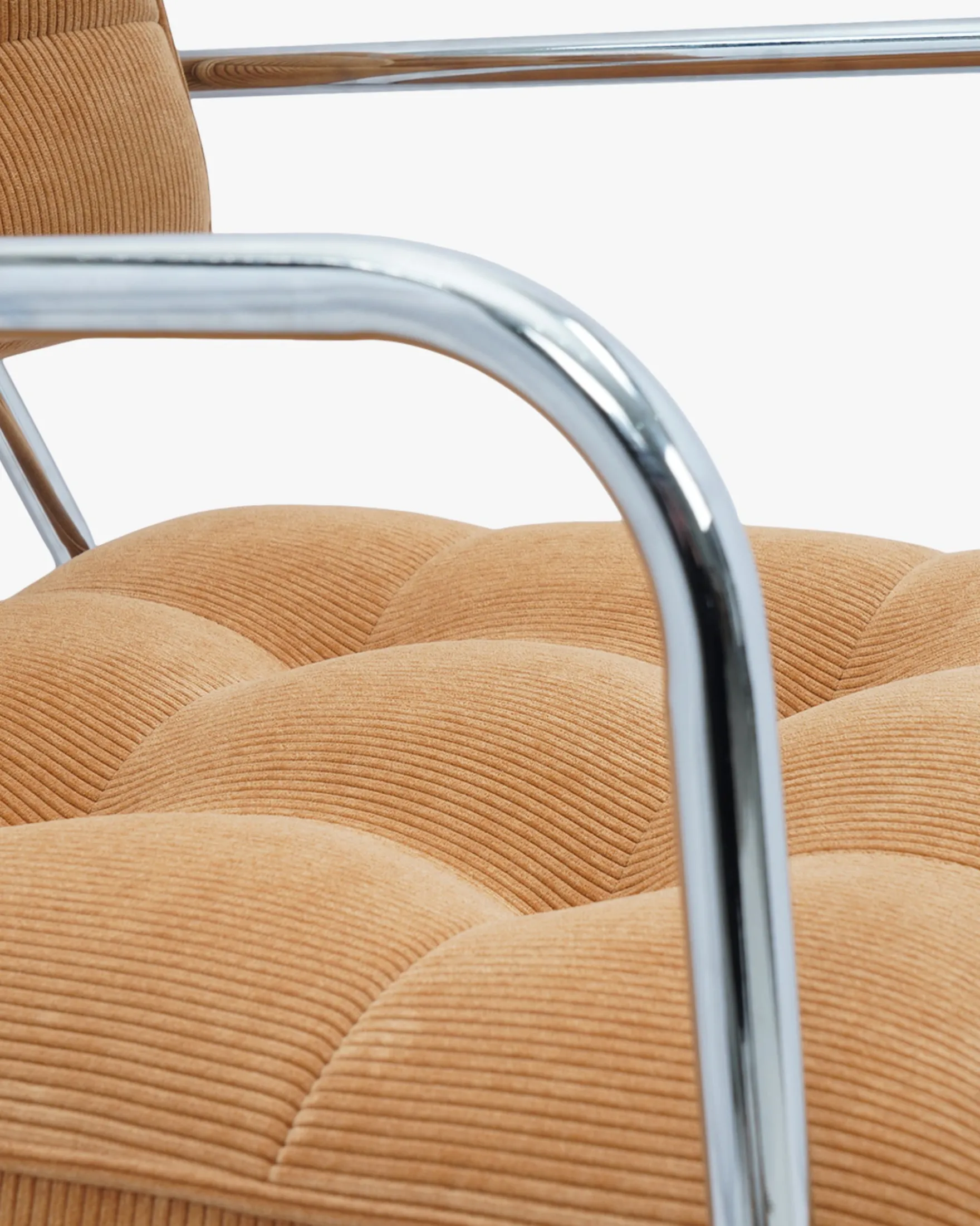 Ensemble de 4 chaises, Velours Côtelé Orange Abricot & Métal Chromé Orea
