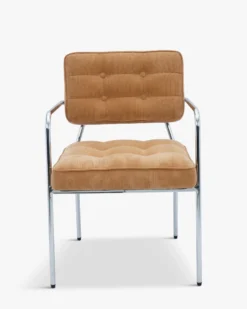 Ensemble de 4 chaises, Velours Côtelé Orange Abricot & Métal Chromé Orea