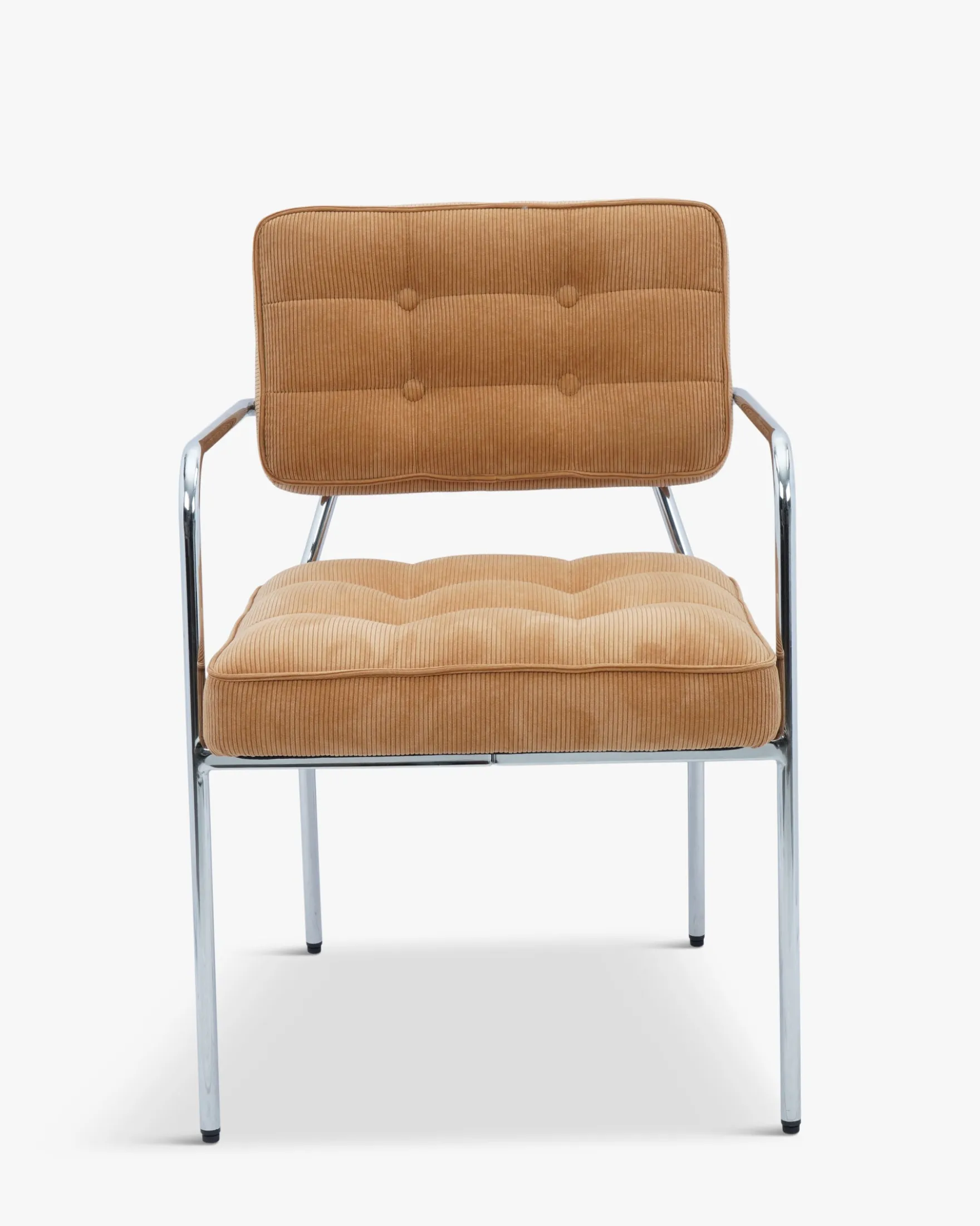 Ensemble de 4 chaises, Velours Côtelé Orange Abricot & Métal Chromé Orea