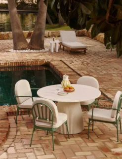 Ensemble de jardin, Table à manger de jardin ronde + 4 chaises, Blanc, Beige bouclé & Métal vert Athena, Bonifacio