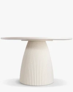 Ensemble de jardin, Table à Manger de Jardin Ronde + 4 Chaises, Blanc, Beige Bouclé & Métal vert Athena, Bonifacio