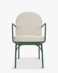 Ensemble de jardin, Table à Manger de Jardin Ronde + 4 Chaises, Blanc, Beige Bouclé & Métal vert Athena, Bonifacio