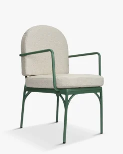 Ensemble de jardin, Table à Manger de Jardin Ronde + 4 Chaises, Blanc, Beige Bouclé & Métal vert Athena, Bonifacio