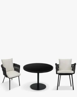 Ensemble de jardin, Table à manger de jardin ronde + 2 chaises, Noir & Blanc écru Hamptons, Echo