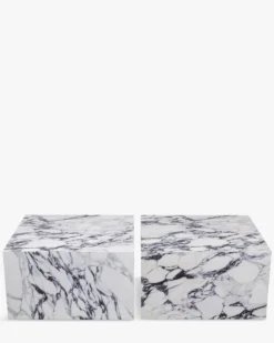 Ensemble de 2 tables basses, Cubes effet marbre glossy Roma