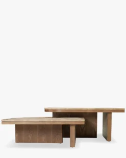 Ensemble de 2 tables basses gigognes, Travertin waterproof & bois de frêne teinte noyer Highland M, Highland L
