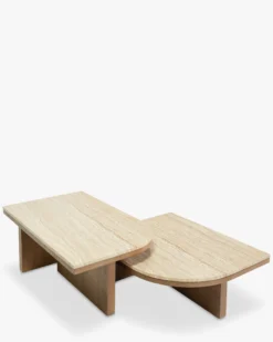 Ensemble de 2 tables basses gigognes, Travertin waterproof & bois de frêne teinte noyer Highland M, Highland L