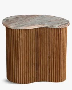 Ensemble de 2 tables gigognes, Marbre Kanta rouge & noyer Isleta