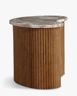 Ensemble de 2 tables gigognes, Marbre Kanta rouge & noyer Isleta