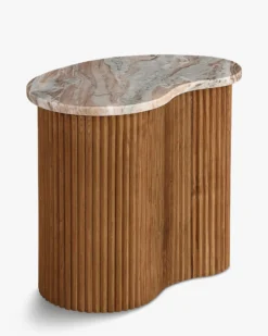 Ensemble de 2 tables gigognes, Marbre Kanta rouge & noyer Isleta