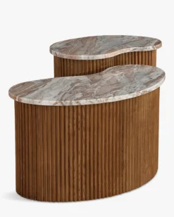 Ensemble de 2 tables gigognes, Marbre Kanta rouge & noyer Isleta