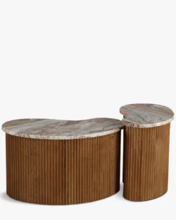Ensemble de 2 tables gigognes, Marbre Kanta rouge & noyer Isleta