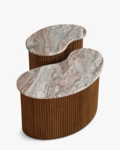 Ensemble de 2 tables gigognes, Marbre Kanta rouge & noyer Isleta
