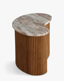 Ensemble de 2 tables gigognes, Marbre Kanta rouge & noyer Isleta