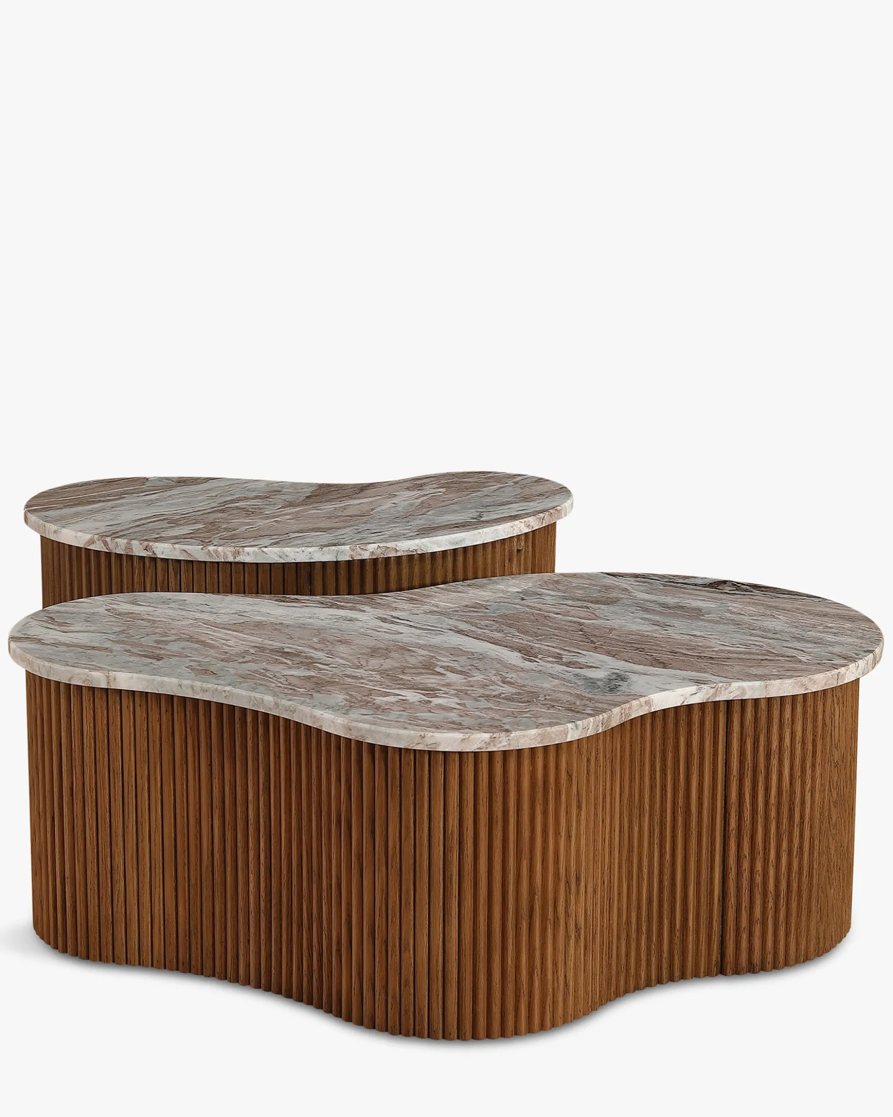 Ensemble de 2 tables gigognes, Marbre Kanta rouge & noyer Isleta