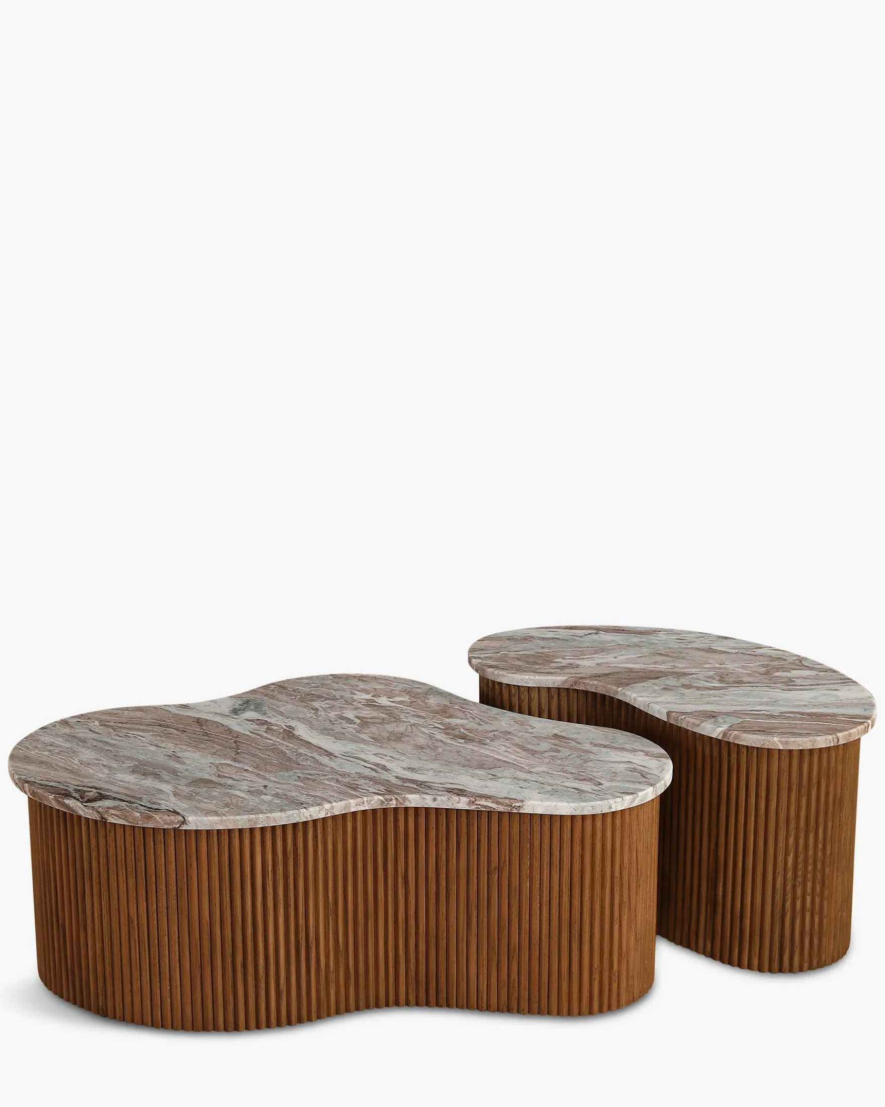 Ensemble de 2 tables gigognes, Marbre Kanta rouge & noyer Isleta